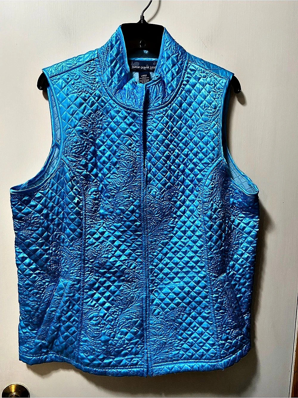 Susan Graver Style Quilted Satin Fleece Lined Vest Quilted Satin Fleece Lined